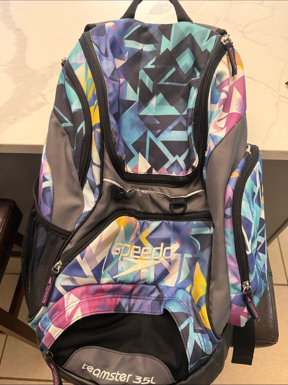 Speedo Men’s Multicolor Geo-Print Backpack — Blue Purple Teal Accents